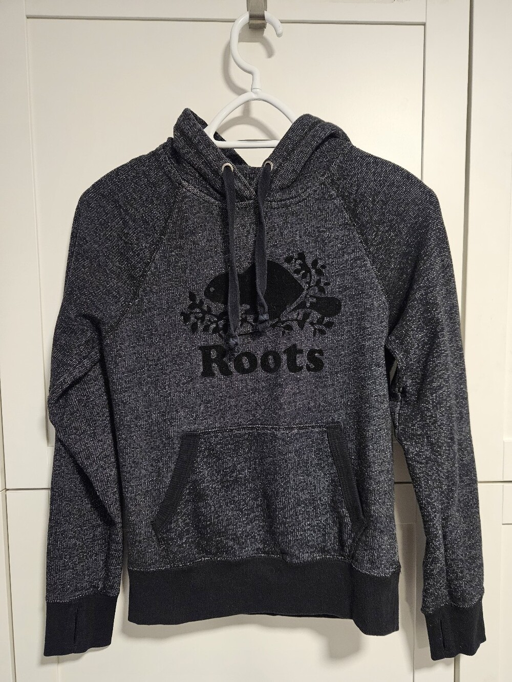 Roots Dark Grey Crewneck Hoodie with Logo Size XXS